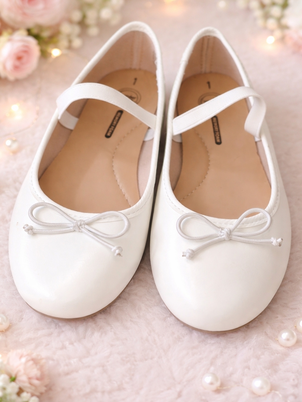 White Mary Jane Ballet Flats with Bow